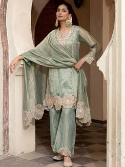 Autumnlane - Pavni Kelly Full Work Kurta Palazzo And Dupatta