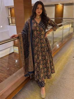Autumnlane - Poppi Maya Floral Printed Angrakha Anarkali Kurta Trouser And Dupatta