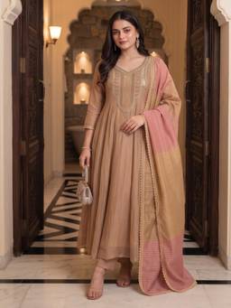 Autumnlane - Poppi Apricot Full Work Handwork Heavy Kurta Trouser And Dupatta
