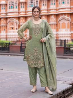 Autumnlane - Poppi Matcha Work Kurta Trouser And Dupatta
