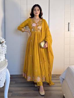 Autumnlane - Poppi Mimosa Embroidery Kurta Trouser And Dupatta