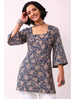 Biba - Nxt Women Blue Cotton A-Line Short Kurti
