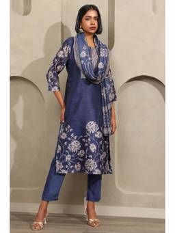 Soch - Women's Tussar Botanical Printed Kurta Trouser And Dupatta