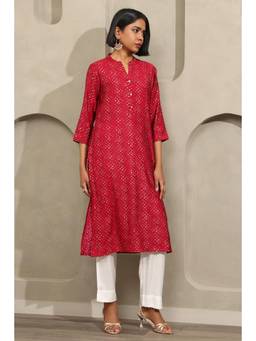 Soch - Women's Fuchsia Muslin Bandhani Printed Kurta