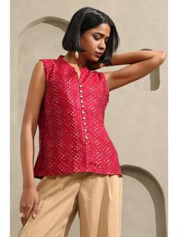 Soch - Women's Fuchsia Muslin Bandhani Printed Tunic