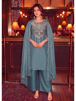 Autumnlane - Tisca Cerulean Handwork Festive Kurta Palazzo And Dupatta
