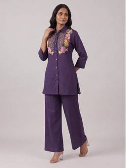 Autumnlane - Viyona Iris Purple Embroidery Cotton Co-Ord Set