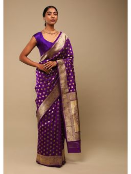 KALKI FASHION - Grape Purple Saree In Art Handloom Silk Woven Floral Buttis with Unstitched Blouse
