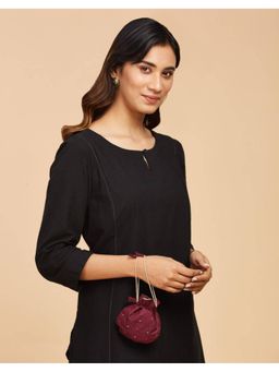 Fabindia - Wine Silk Blend Hand Embroidered Potli