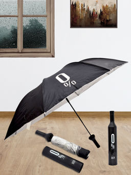 FABINALIV - Black Solid Waterproof 3 Fold Compact Bottle Umbrella with Cover
