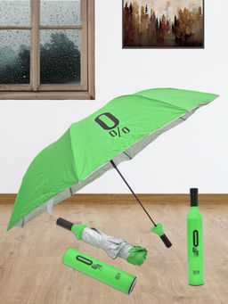 FABINALIV - Green Solid Waterproof 3 Fold Compact Bottle Umbrella with Cover