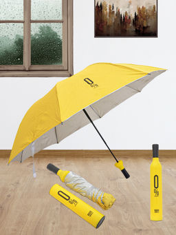 FABINALIV - Yellow Solid Waterproof 3 Fold Compact Bottle Umbrella with Cover