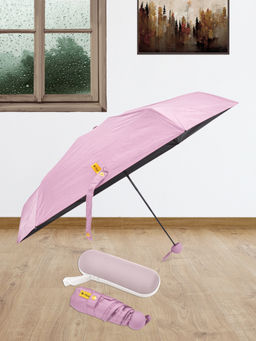 FABINALIV - Pink Solid Waterproof 3 Fold Compact Umbrella with Cover