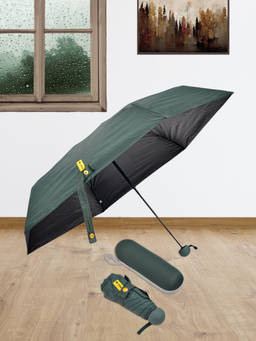 FABINALIV - Green Solid Waterproof 3 Fold Compact Umbrella with Cover