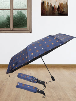 FABINALIV - Navy Blue Cartoon Print Auto ON/OFF Waterproof Automatic Compact Umbrella with Cover