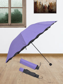 FABINALIV - Purple Solid Waterproof Compact 3 Fold Magic Umbrella with Cover