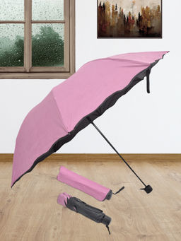 FABINALIV - Onion Pink Solid Waterproof Compact 3 Fold Magic Umbrella with Cover