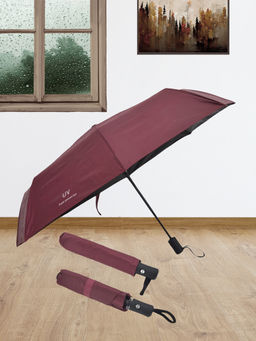 FABINALIV - Wine Solid Auto ON/OFF Waterproof Automatic Compact Umbrella with Cover
