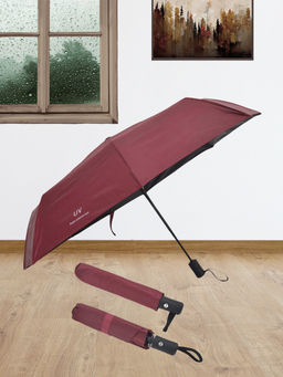 FABINALIV - Maroon Solid Auto ON/OFF Waterproof Automatic Compact Umbrella with Cover