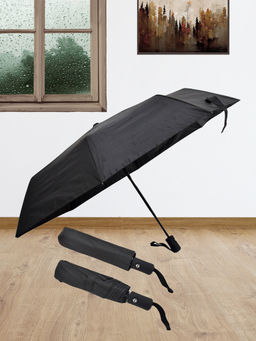 FABINALIV - Black Solid Auto ON/OFF Waterproof Automatic Compact Umbrella with Cover