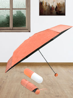 FABINALIV - Orange Solid 3 Fold Waterproof Compact Capsule Umbrella with Cover