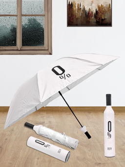 FABINALIV - White Solid Waterproof 3 Fold Compact Bottle Umbrella with Cover