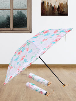 FABINALIV - Multi-Color Floral Waterproof 3 Fold Compact Umbrella with Cover