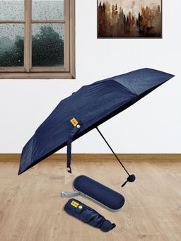 FABINALIV - Navy Blue Solid Waterproof 3 Fold Compact Umbrella with Cover
