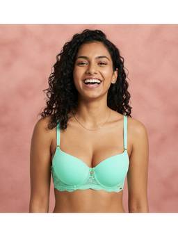 Shyaway - by Susie Green Blue Padded Half Coverage Seamless Wired Push-Up Bra