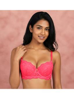 Shyaway - by Susie Bright Pink Padded Half Coverage Seamed Wired Push-Up Bra
