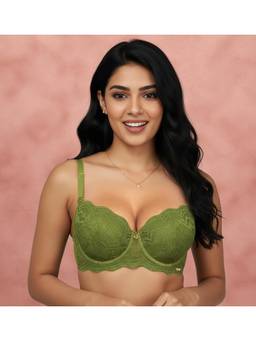 Shyaway - by Susie Kiwi Green Padded Half Coverage Seamed Wired Push-Up Bra