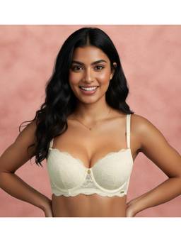 Shyaway - by Susie Sandal Skin Padded Half Coverage Seamed Wired Push-Up Beige Bra