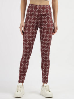 Guess - Maroon Printed High Rise Caitlin Leggings