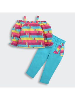 TINY GIRL - Barbie Off-Shoulder Frill Top and Printed Belt Narrow Pant