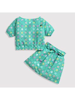 TINY GIRL - Barbie Half Sleeves Hearts Printed Top & Skirt