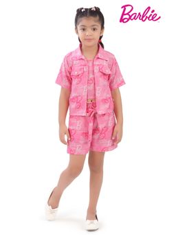 TINY GIRL - Barbie Printed Crop Top, Shorts & Jacket (Set of 3)
