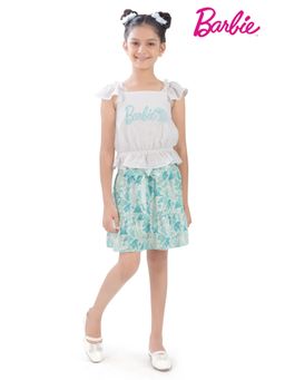 TINY GIRL - Aqua Theme Barbie Ruffle Strap Top & Skirt