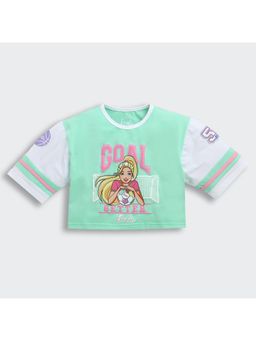 TINY GIRL - Embroidered Graphic Print Barbie Crop Top