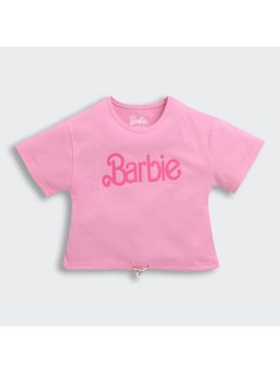 TINY GIRL - Adjustable Hem Barbie Pink Logo Crop T-Shirt