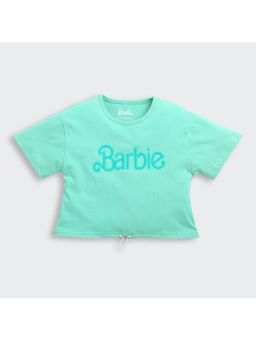 TINY GIRL - Barbie Aqua Blue Logo Printed Drawstring Hem T-Shirt