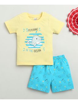 Bumzee - Yellow & Blue Boys Half Sleeves T-Shirt & Shorts