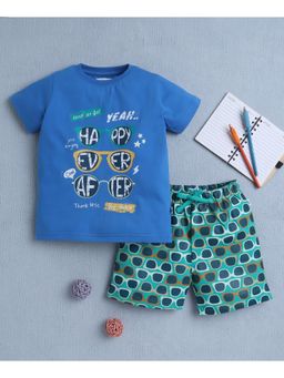 Bumzee - Blue & Green Boys Half Sleeves T-Shirt & Shorts