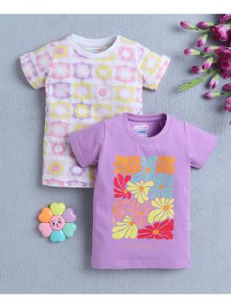 Bumzee - Lavender & Multi-Color Girls Half Sleeves T-Shirts (Pack of 2)
