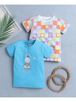 Bumzee - Blue & Multi-Color Girls Half Sleeves T-Shirts (Pack of 2)