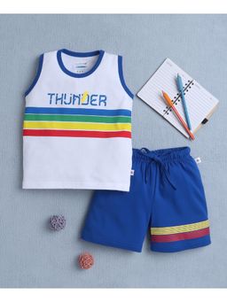 Bumzee - White & Royal Blue Boys Sleeveless T-Shirt & Shorts