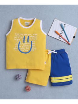 Bumzee - Yellow & Royal Blue Boys Sleeveless T-Shirt & Shorts