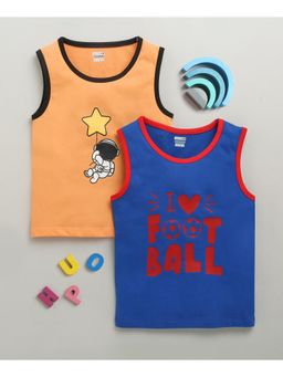 Bumzee - Royal Blue & Orange Boys Sleeveless Cotton T-Shirts (Pack of 2)