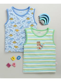 Bumzee - Sky Blue & Multi-Color Boys Sleeveless Cotton T-Shirts (Pack of 2)