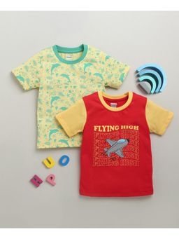 Bumzee - Red & Yellow Boys Half Sleeves Cotton T-Shirts (Pack of 2)