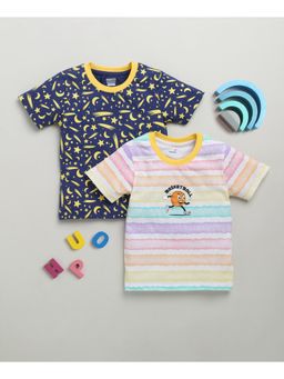 Bumzee - Indigo & Multi-Color Boys Half Sleeves Cotton T-Shirts (Pack of 2)